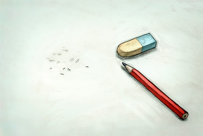 Der leere Raum, Bleistift, Gummi